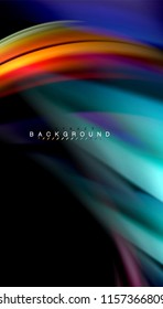 Fundo abstrato de cores fluidas, design líquido torcido em preto, mármore colorido ou fundo de textura de onda de plástico, modelo multicolorido para apresentação de negócios ou tecnologia ou capa de brochura da web