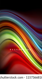 Fluid colors abstract background, twisted liquid design on black, colorful marble or plastic wave texture backdrop, multicolored template for business or technology presentation or web brochure cover