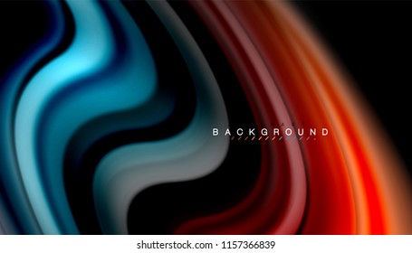 Fluid colors abstract background, twisted liquid design on black, colorful marble or plastic wave texture backdrop, multicolored template for business or technology presentation or web brochure cover