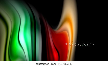 Fluid colors abstract background, twisted liquid design on black, colorful marble or plastic wave texture backdrop, multicolored template for business or technology presentation or web brochure cover