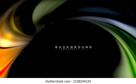 Fluid colors abstract background, twisted liquid design on black, colorful marble or plastic wave texture backdrop, multicolored template for business or technology presentation or web brochure cover