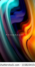 Fluid colors abstract background, twisted liquid design on black, colorful marble or plastic wave texture backdrop, multicolored template for business or technology presentation or web brochure cover