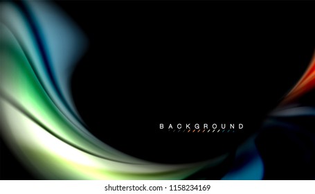 Colores fluidos fondo abstracto, diseño líquido retorcido sobre fondo negro, mármol colorido o textura de ondas plásticas, plantilla multicolor para presentación de negocios o tecnología o portada de folletos web