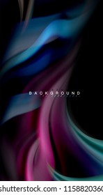Fluid colors abstract background, twisted liquid design on black, colorful marble or plastic wave texture backdrop, multicolored template for business or technology presentation or web brochure cover