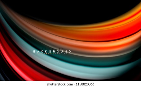 Abstrakter Hintergrund in flüssigen Farben, verdrehtes flüssiges Design auf schwarzem, bunter Marmor- oder Kunststoffwellenhintergrund, mehrfarbige Vorlage für Geschäfts- oder Technologiepräsentation oder Webbroschürendeckel