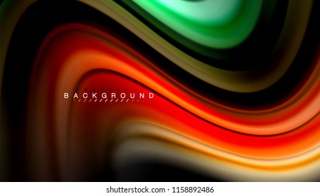 Fluid colors abstract background, twisted liquid design on black, colorful marble or plastic wave texture backdrop, multicolored template for business or technology presentation or web brochure cover