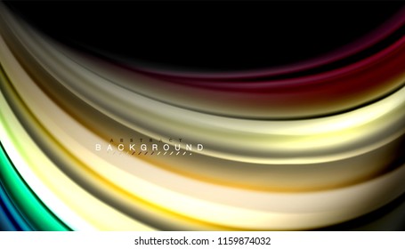 Fluid colors abstract background, twisted liquid design on black, colorful marble or plastic wave texture backdrop, multicolored template for business or technology presentation or web brochure cover