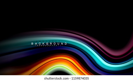 Fluid colors abstract background, twisted liquid design on black, colorful marble or plastic wave texture backdrop, multicolored template for business or technology presentation or web brochure cover