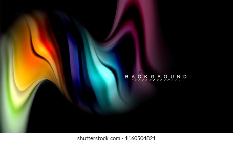 Colores fluidos fondo abstracto, diseño líquido retorcido sobre fondo negro, mármol colorido o textura de ondas plásticas, plantilla multicolor para presentación de negocios o tecnología o portada de folletos web