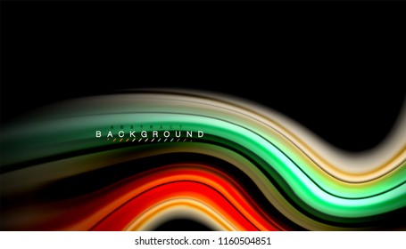 Fluid colors abstract background, twisted liquid design on black, colorful marble or plastic wave texture backdrop, multicolored template for business or technology presentation or web brochure cover