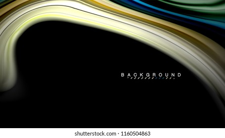 Fluid colors abstract background, twisted liquid design on black, colorful marble or plastic wave texture backdrop, multicolored template for business or technology presentation or web brochure cover