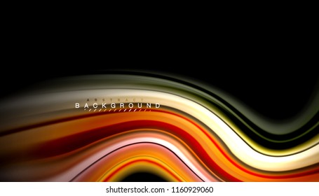 Fluid colors abstract background, twisted liquid design on black, colorful marble or plastic wave texture backdrop, multicolored template for business or technology presentation or web brochure cover