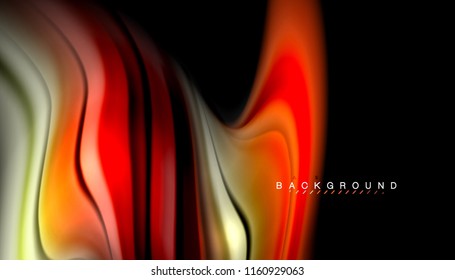 Fluid colors abstract background, twisted liquid design on black, colorful marble or plastic wave texture backdrop, multicolored template for business or technology presentation or web brochure cover