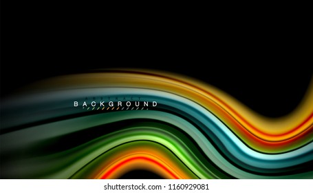 Fluid colors abstract background, twisted liquid design on black, colorful marble or plastic wave texture backdrop, multicolored template for business or technology presentation or web brochure cover