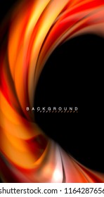 Fluid colors abstract background, twisted liquid design on black, colorful marble or plastic wave texture backdrop, multicolored template for business or technology presentation or web brochure cover