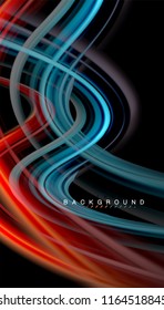 Fluid colors abstract background, twisted liquid design on black, colorful marble or plastic wave texture backdrop, multicolored template for business or technology presentation or web brochure cover