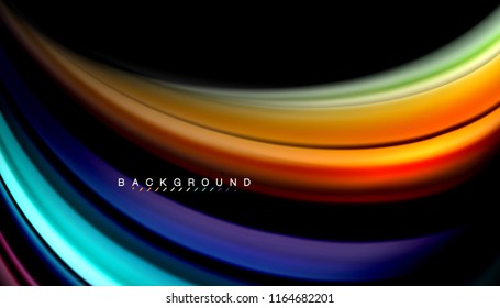 Fluid colors abstract background, twisted liquid design on black, colorful marble or plastic wave texture backdrop, multicolored template for business or technology presentation or web brochure cover