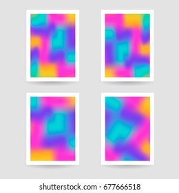 Fluid colors background, blurred background, set posters with white frame, pink blue orange purple colors, gradient, banner. vector illustration.
