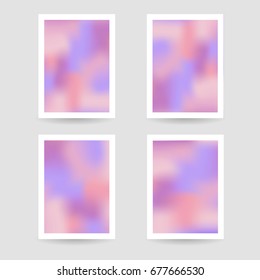 Fluid colors background, blurred background, set posters with white frame, pink purple colors, gradient, banner. vector illustration.