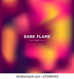 Fluid colors background, square blurred background, purple, pink, yellow, orange, gradient, vector illustration. White text - dark flame