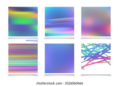 Fluid colors backgrounds set. Holographic effect. Applicable for gift card,cover,poster,brochure,magazine Vector template
