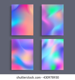 Fluid colors backgrounds set. Holographic effect. Applicable for gift card,cover,poster,brochure,magazine. Vector template. 