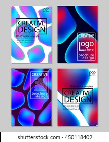 Fluid colors backgrounds set. Holographic effect. Applicable for gift card,cover,poster,brochure,magazine. Vector template.