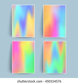 Fluid colors backgrounds set. Holographic effect. Applicable for gift card,cover,poster,brochure,magazine. Vector template.