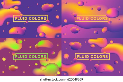 Fluid colors backgrounds set. Fluid shapes with hipster colors. Applicable for gift card,cover,poster. Vector template.