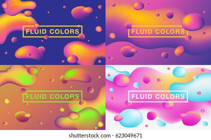 Fluid colors backgrounds set. Fluid shapes with hipster colors. Applicable for gift card,cover,poster. Vector template.