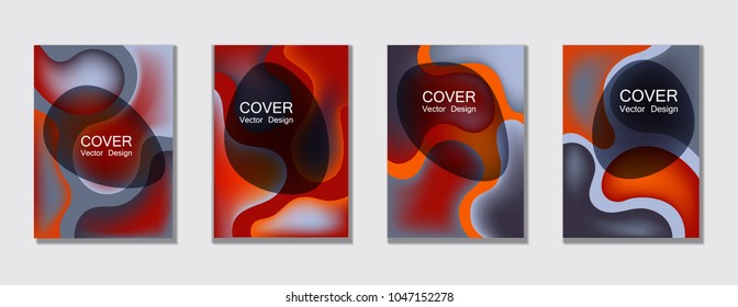 Fluid colors business cover page layout backgrounds set. Bubble fluid gradient shapes trendy minimal A4 design for scientific cover, educational chemistry poster. Hipster futuristic vector.