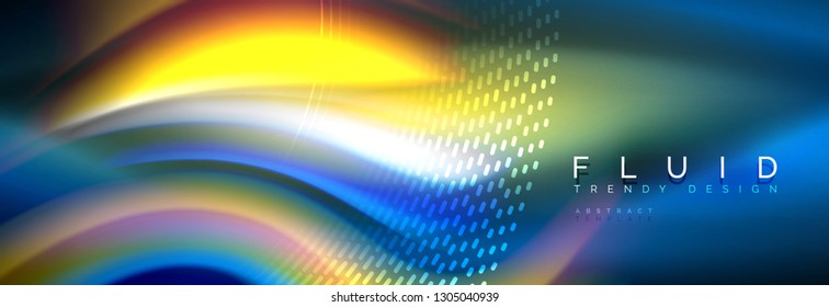 Fluid colors mixing glowing neon wave background, holographic texture, vector illustration