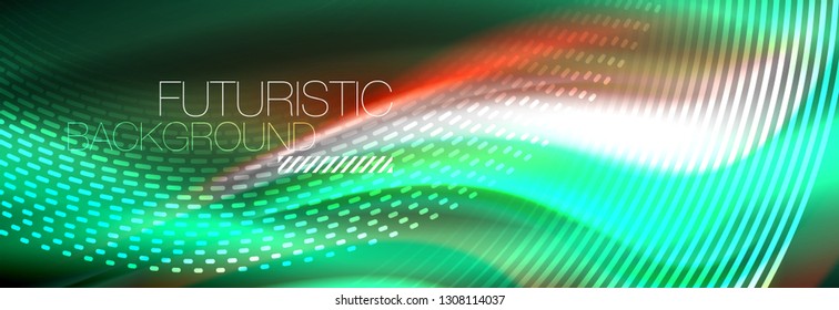Fluid colors mixing glowing neon wave background, holographic texture, vector illustration