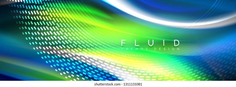 Fluid colors mixing glowing neon wave background, holographic texture, vector illustration