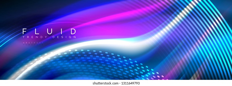Fluid colors mixing glowing neon wave background, holographic texture, vector illustration