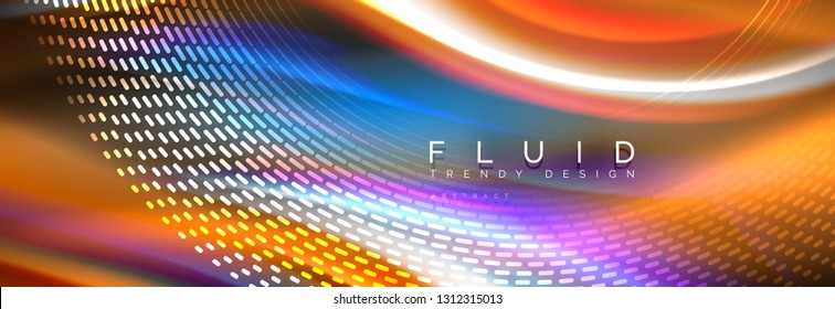 Fluid colors mixing glowing neon wave background, holographic texture, vector illustration
