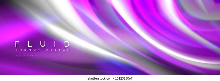 Fluid colors mixing glowing neon wave background, holographic texture, vector illustration