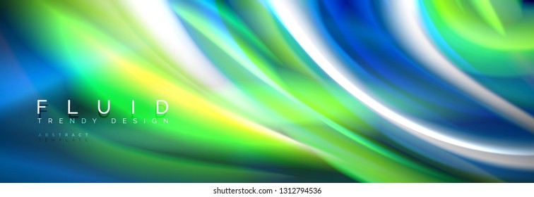 Fluid colors mixing glowing neon wave background, holographic texture, vector illustration
