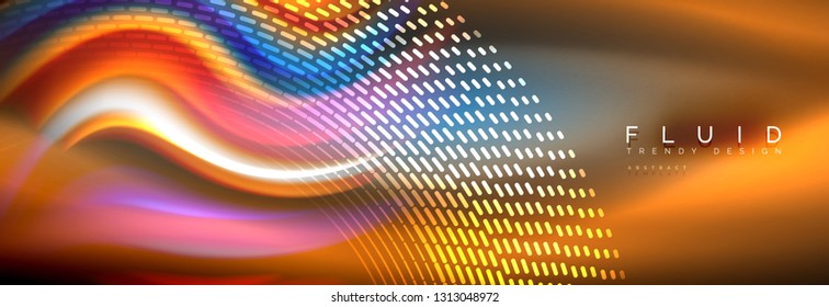 Fluid colors mixing glowing neon wave background, holographic texture, vector illustration