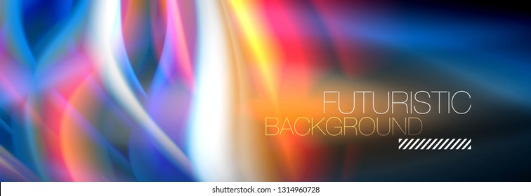 Fluid colors mixing glowing neon wave background, holographic texture, vector illustration