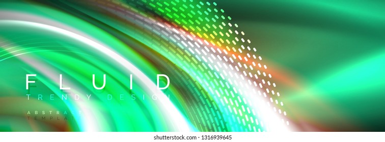 Fluid colors mixing glowing neon wave background, holographic texture, vector illustration