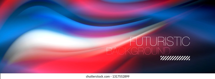 Fluid colors mixing glowing neon wave background, holographic texture, vector illustration