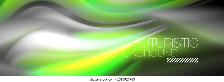 Fluid colors mixing glowing neon wave background, holographic texture, vector illustration