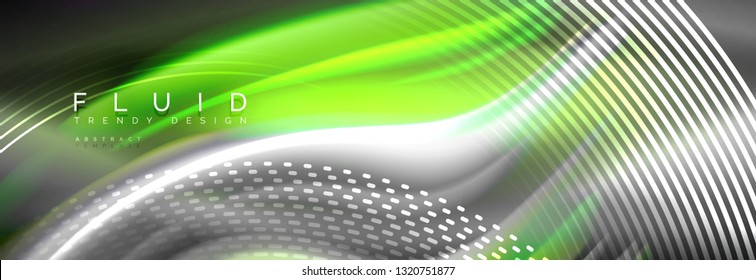 Fluid colors mixing glowing neon wave background, holographic texture, vector illustration