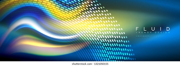 Fluid colors mixing glowing neon wave background, holographic texture, vector illustration