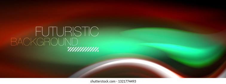 Fluid colors mixing glowing neon wave background, holographic texture, vector illustration