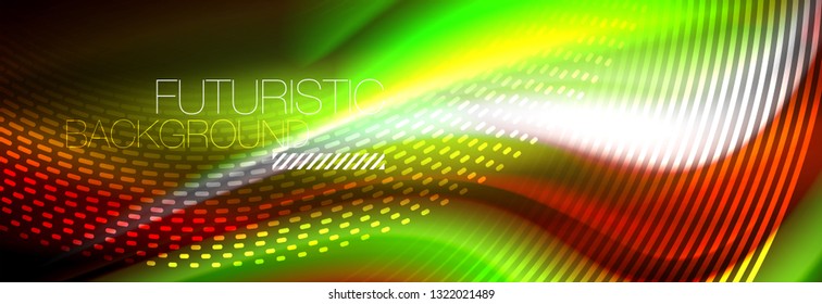 Fluid colors mixing glowing neon wave background, holographic texture, vector illustration