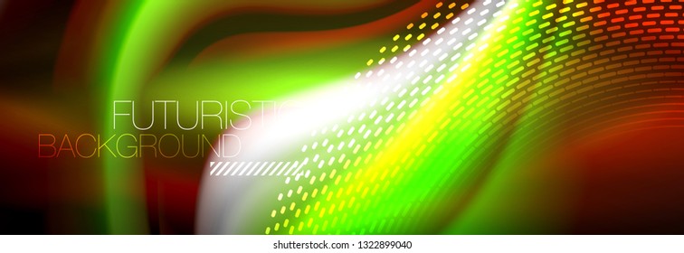 Fluid colors mixing glowing neon wave background, holographic texture, vector illustration