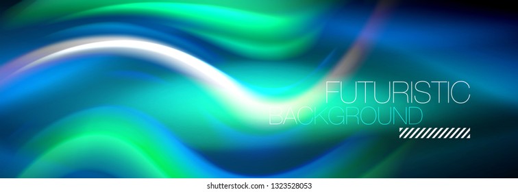 Fluid colors mixing glowing neon wave background, holographic texture, vector illustration