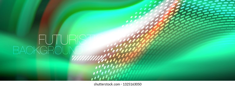 Fluid colors mixing glowing neon wave background, holographic texture, vector illustration